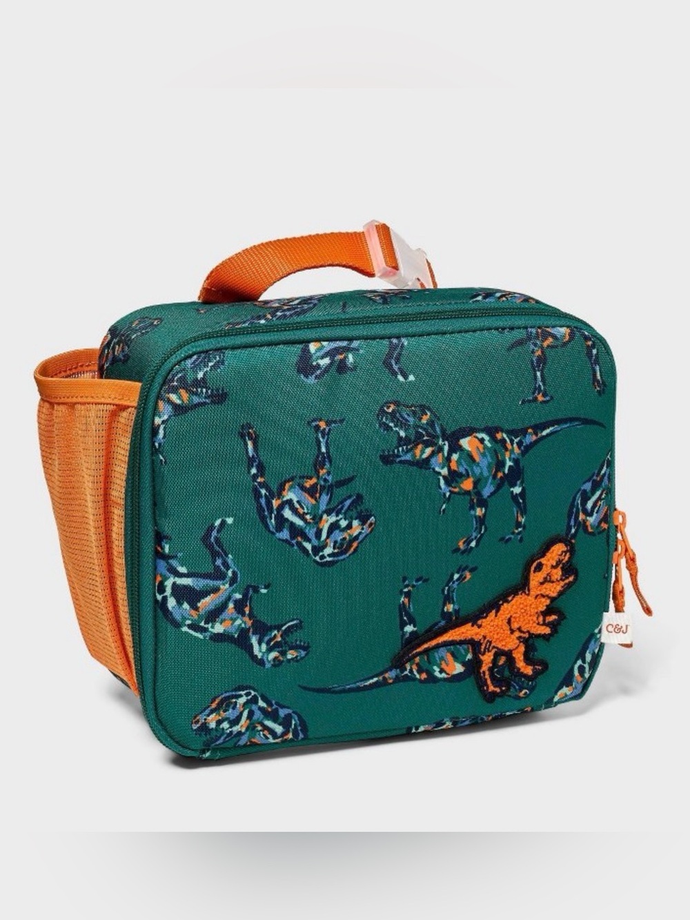 Cat & Jack Dino Print Zipper Lunch Box Bag NWT Viral Green Orange Dinosaur Trex